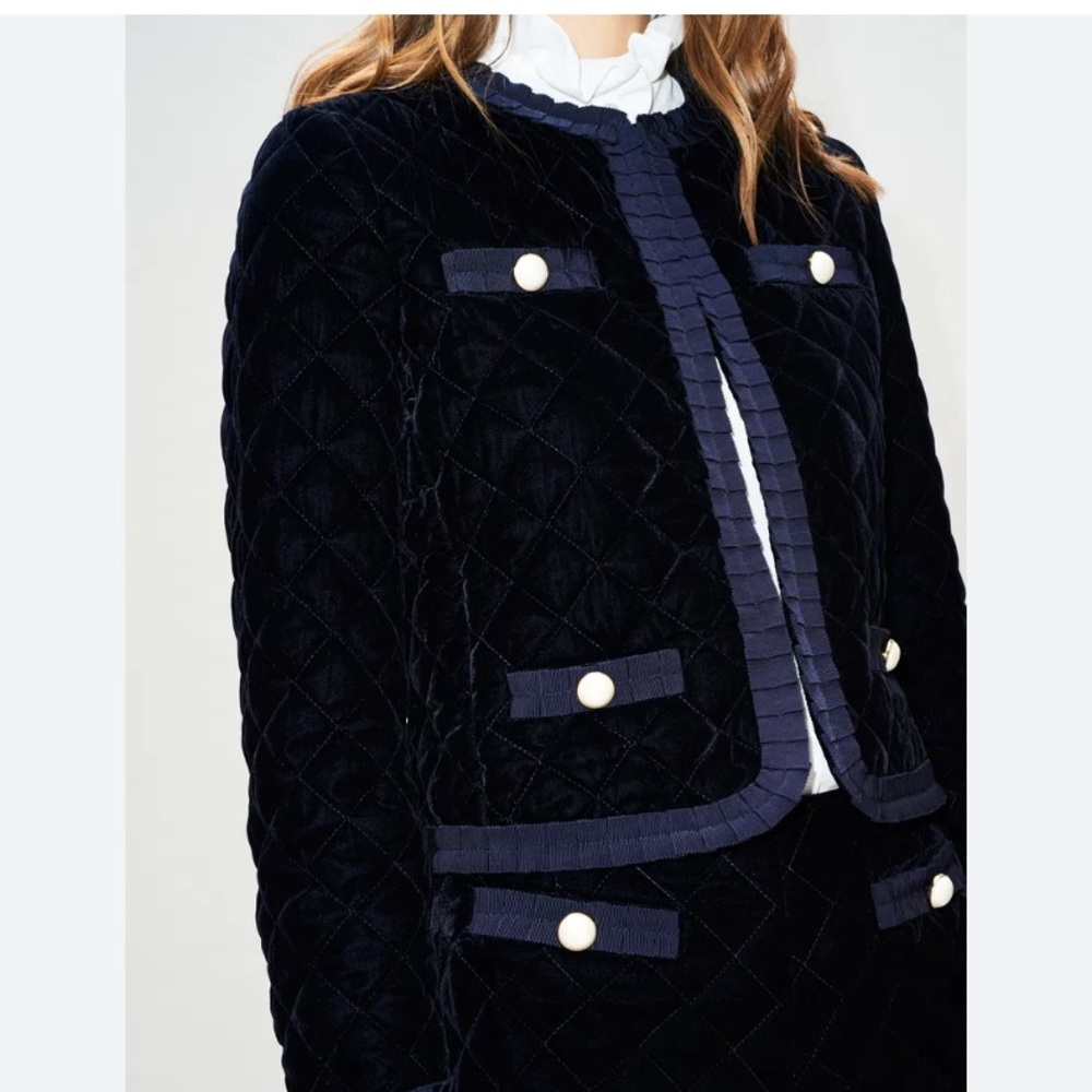 Claudie Pierlot tufted deep blue velvet jacket, pure luxury